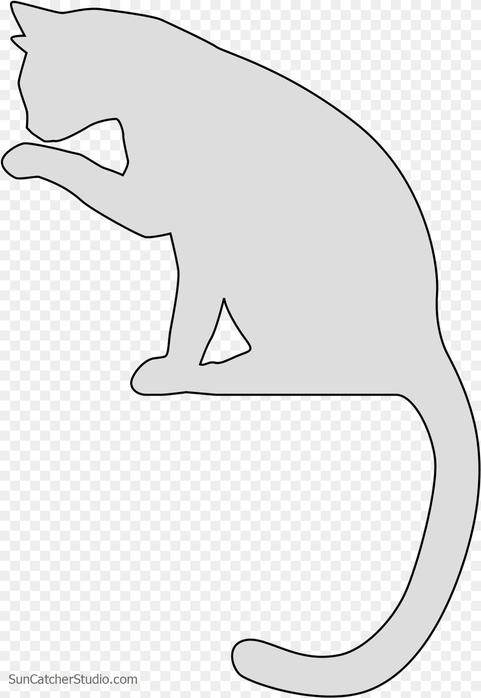 Cat Cleaning Paw Cat Kitten Silhouette Pattern Illustration, Animal, Mammal, Pet, Stencil Free Png