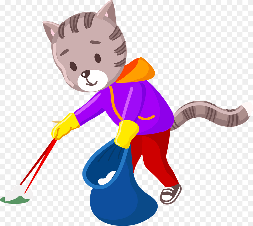 Cat Cleanup The Garbage Clipart, Cleaning, Person, Animal, Badminton Free Transparent Png