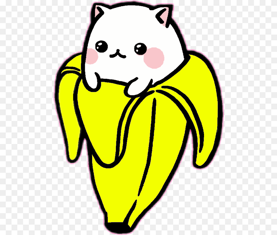 Cat Clipart Kawaii Kawaii Cute Anime Cat, Banana, Food, Fruit, Plant Free Png