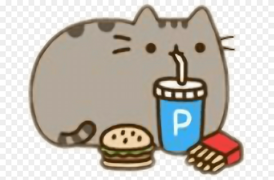 Cat Cocacola Burger Potatofree Pusheen Cat Eating Food, Birthday Cake, Cake, Cream, Dessert Png