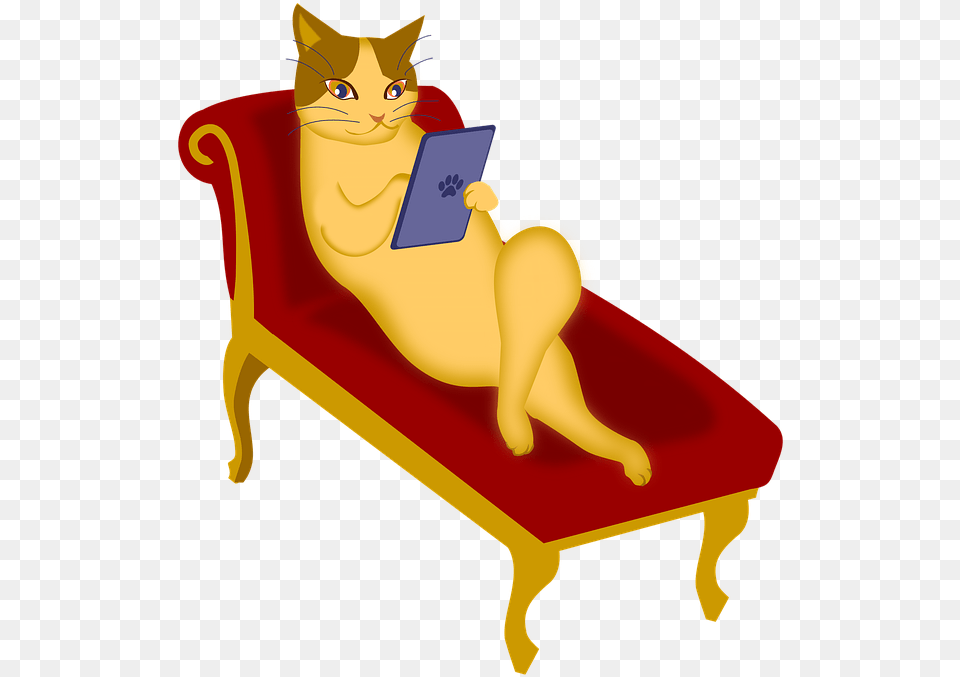 Cat Couch Tablet E Book Relax Sofa Terminal Tablet Computer, Furniture, Animal, Mammal, Pet Png Image