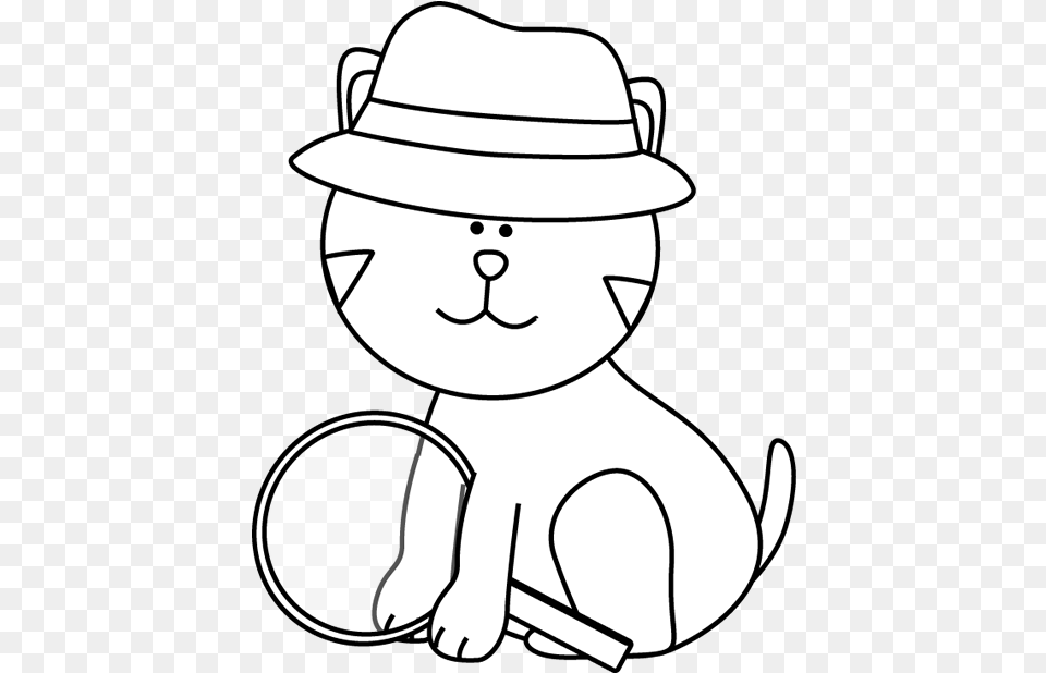 Cat Detective Clipart Detective Clipart Black And White, Stencil, Clothing, Hat, Sun Hat Free Transparent Png