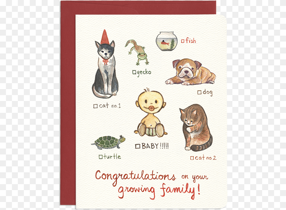 Cat Dog Baby Greeting Card, Animal, Sea Life, Reptile, Mail Free Png Download