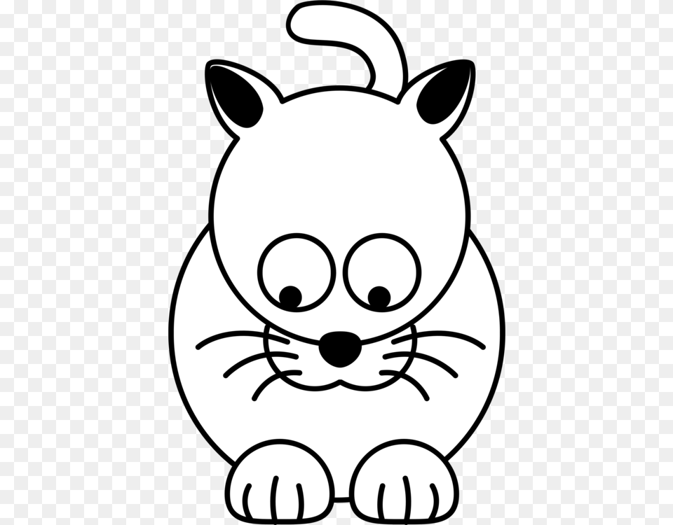 Cat Drawing Cartoon Coloring Book Black And White, Stencil Free Transparent Png