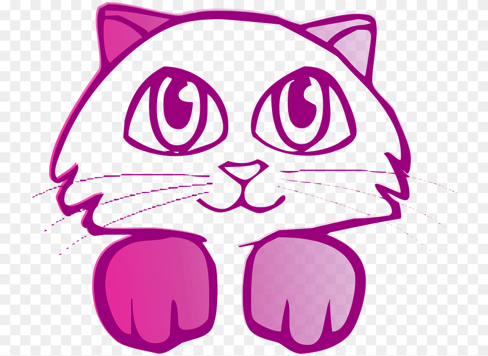 Cat Drawing Cute Pink Girl Kids Pet Cute Cat Caras De Gatitos Para Dibujar, Purple, Bow, Weapon Free Png
