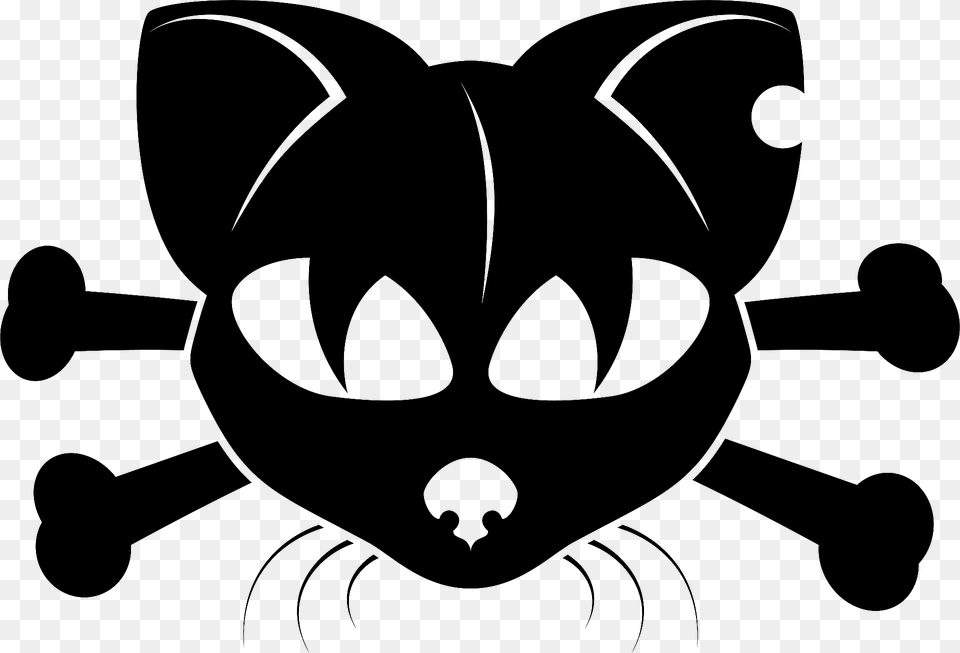 Cat Face With Crossbones Black And White Clipart Free Png Download