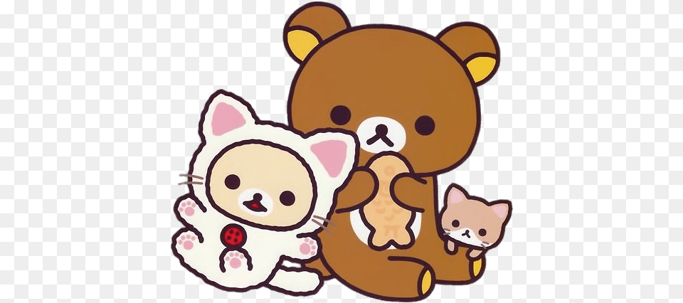 Cat Friends Eating Fish Transparent Rilakkuma, Plush, Toy, Teddy Bear Png Image