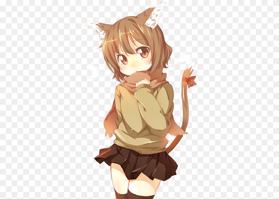 Cat Girl Brown Outfit Brown Hair Anime Cat Girl, Book, Comics, Publication, Baby Free Transparent Png