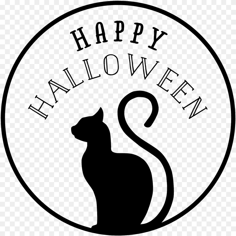 Cat Happy Halloween Stamp Happy Halloween Clipart Black And White, Animal, Mammal, Pet, Disk Png