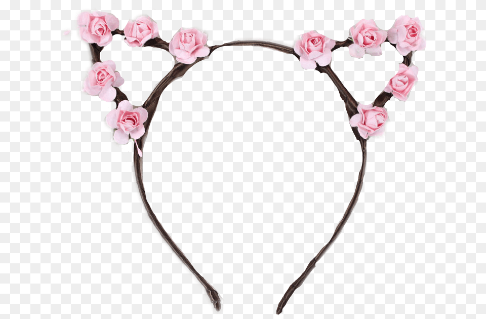 Cat Headband Flowercrown Flower Kitty Pink Roses Crown Cat Ears Headband Transparent, Accessories, Plant, Rose, Jewelry Png Image