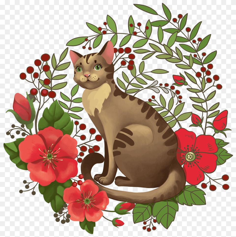 Cat In Flowers Clipart, Graphics, Art, Pattern, Floral Design Free Png