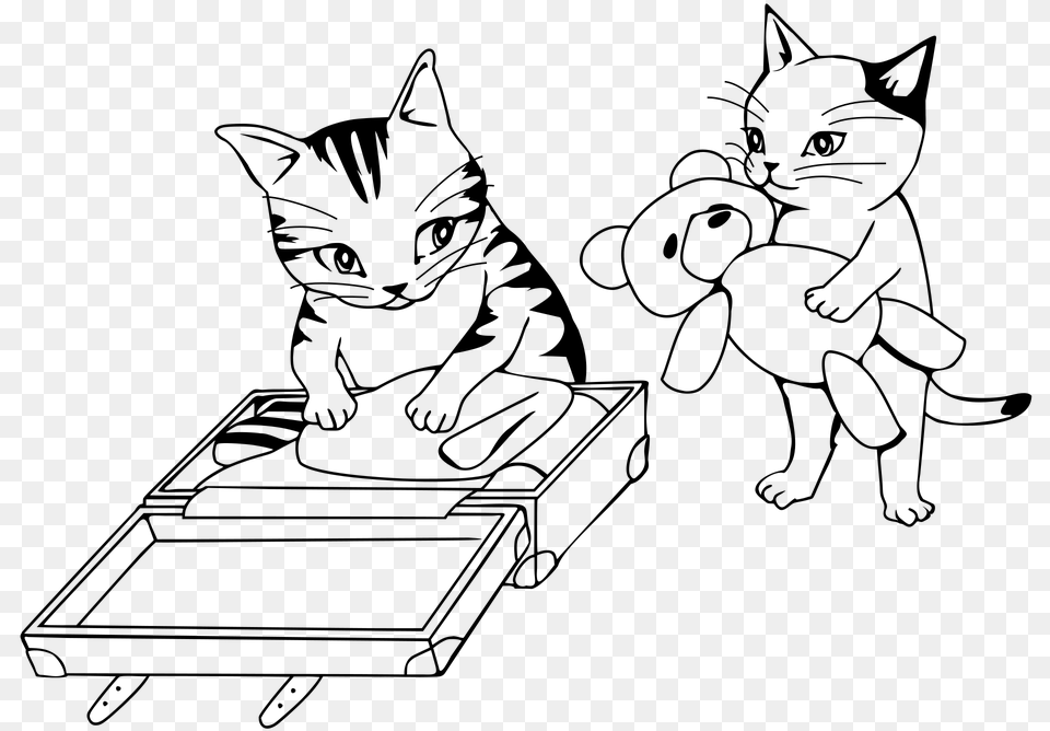 Cat In Suitcase Coloring Travel, Gray Png Image