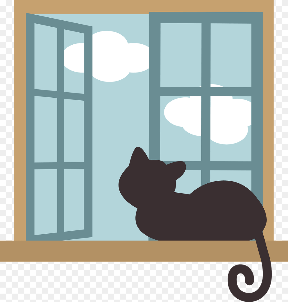 Cat Is Looking Out The Window Clipart, Door, Architecture, Building, Housing Png