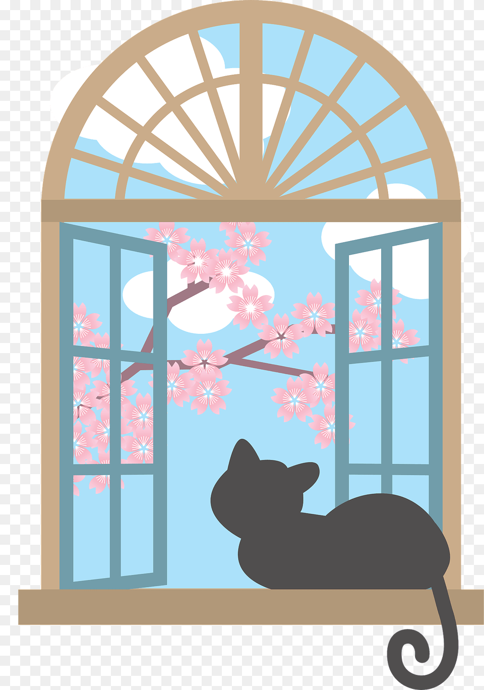 Cat Is Looking Out The Window Clipart, Flower, Plant, Door, Animal Free Png Download