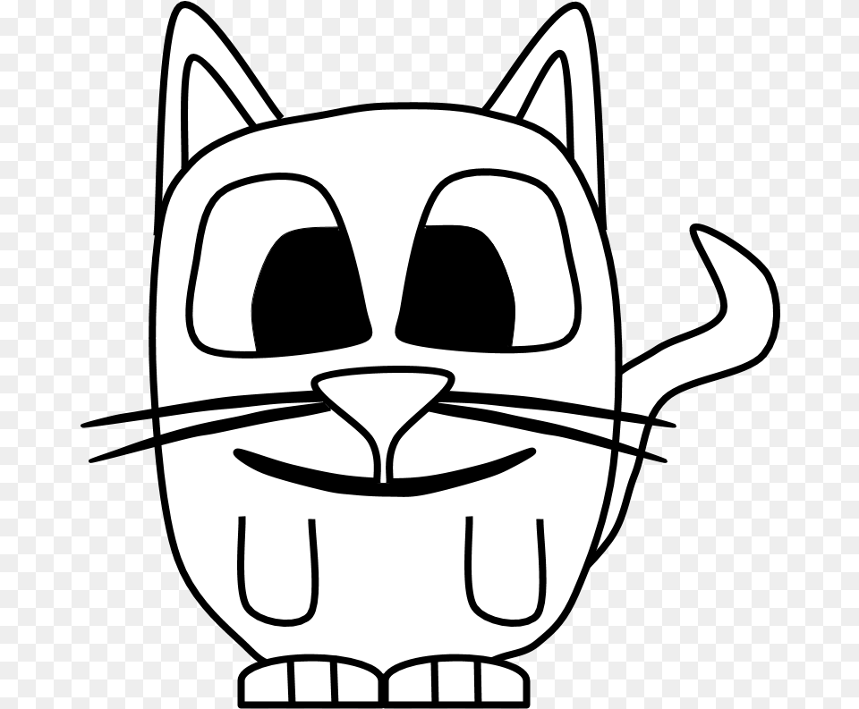 Cat Kitten Big Eyes Black And White Cartoon Animal, Stencil Free Png Download
