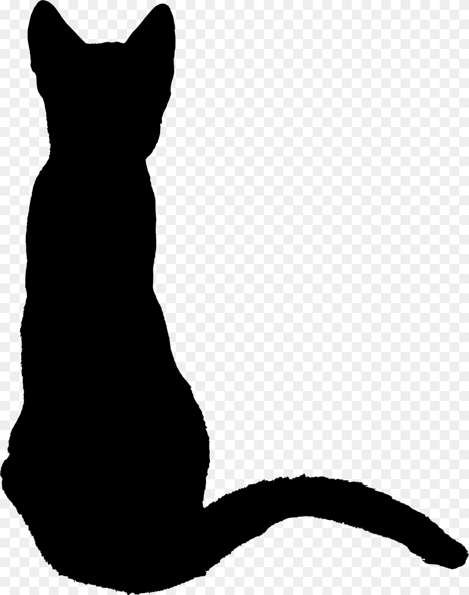 Cat Kitten Silhouette Drawing Black Cat Sitting Back, Gray Free Png Download