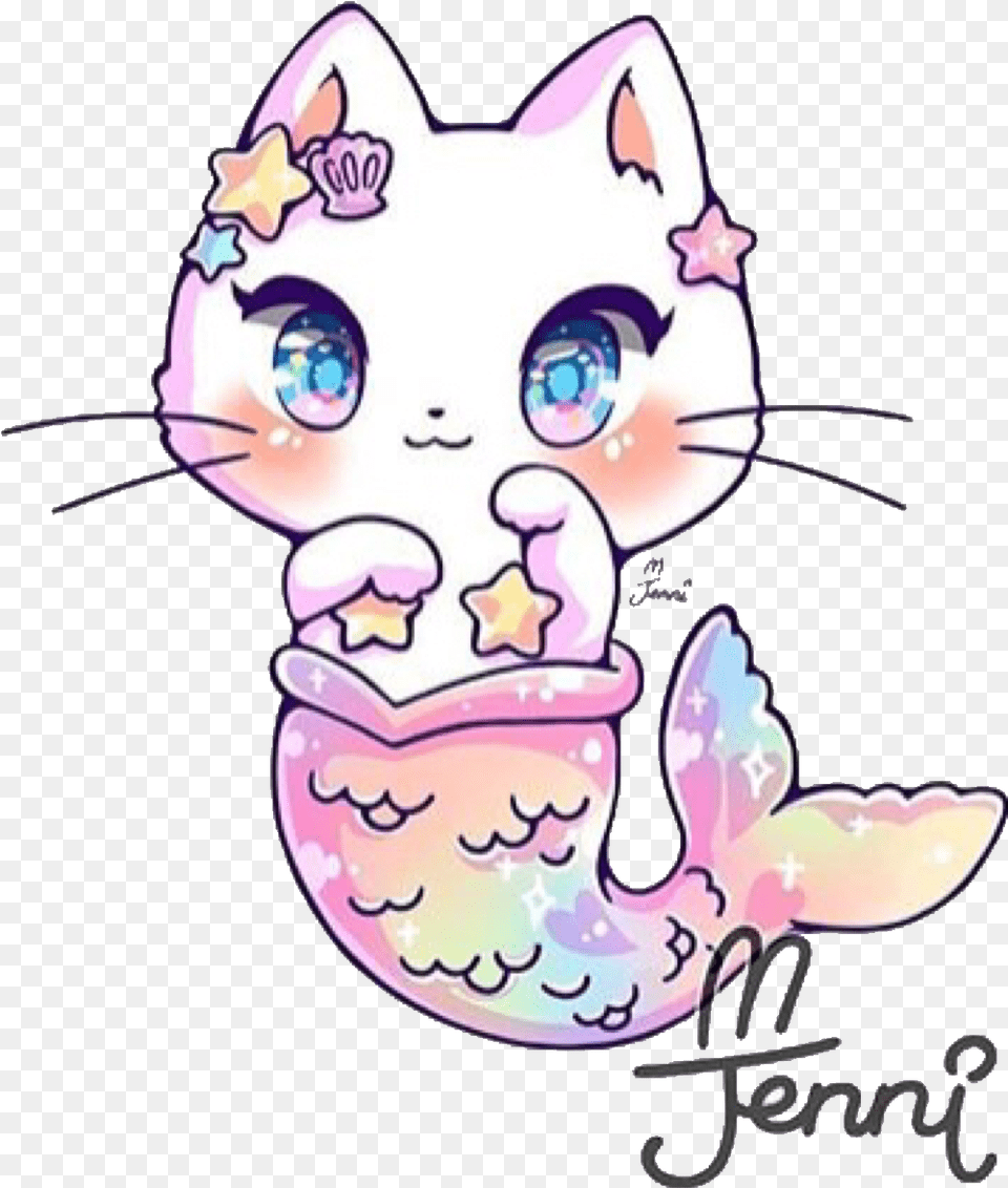 Cat Mermaid Mermaidtail Kitty Kawaii Cute Pastel Kawaii Cat Mermaid, Purple Free Transparent Png