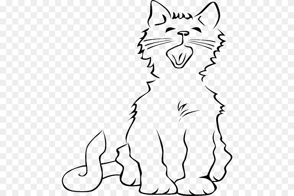 Cat Outline Pet Animal Mammal Fur Whiskers Tired Cat Meowing Clip Art, Stencil Png Image