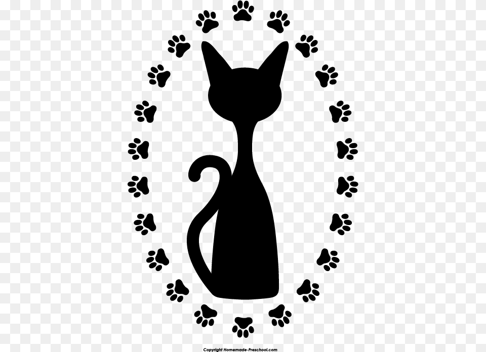 Cat Paw Print Border Clipart, Silhouette, Animal, Mammal, Pet Free Png