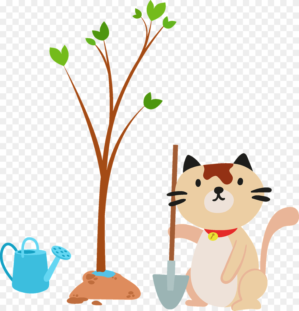 Cat Planting A Tree Clipart, Plant, Art, Cartoon Png Image