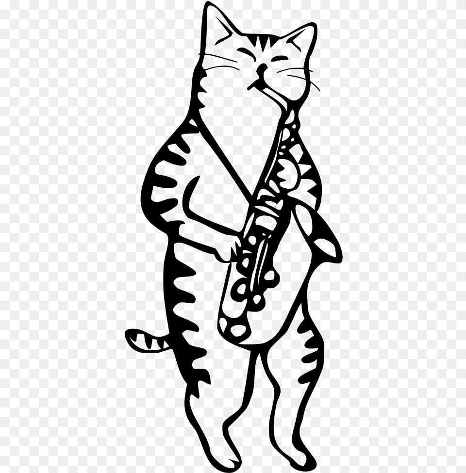 Cat Playing Saxophone Download Saxophone Cat, Gray Png