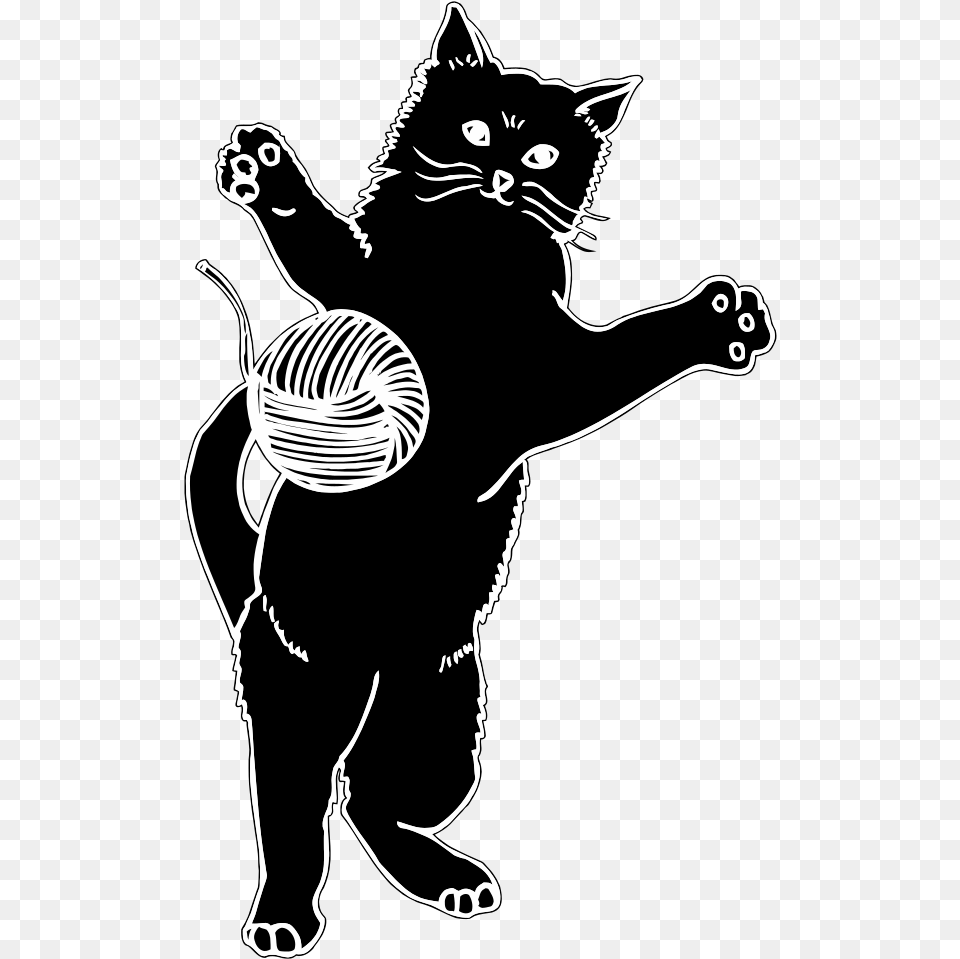 Cat Playing With Ball Of Yarn Silhouette Playing Cat Clipart, Stencil, Animal, Mammal, Pet Png