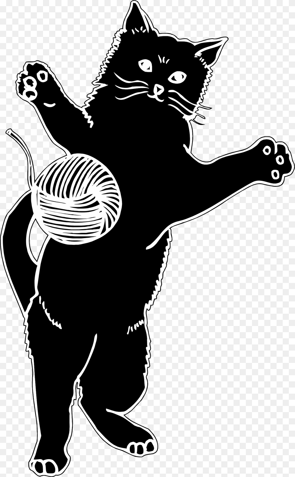 Cat Playing With Of Cat Playing With Ball Clip Art, Stencil, Animal, Mammal, Pet Free Png