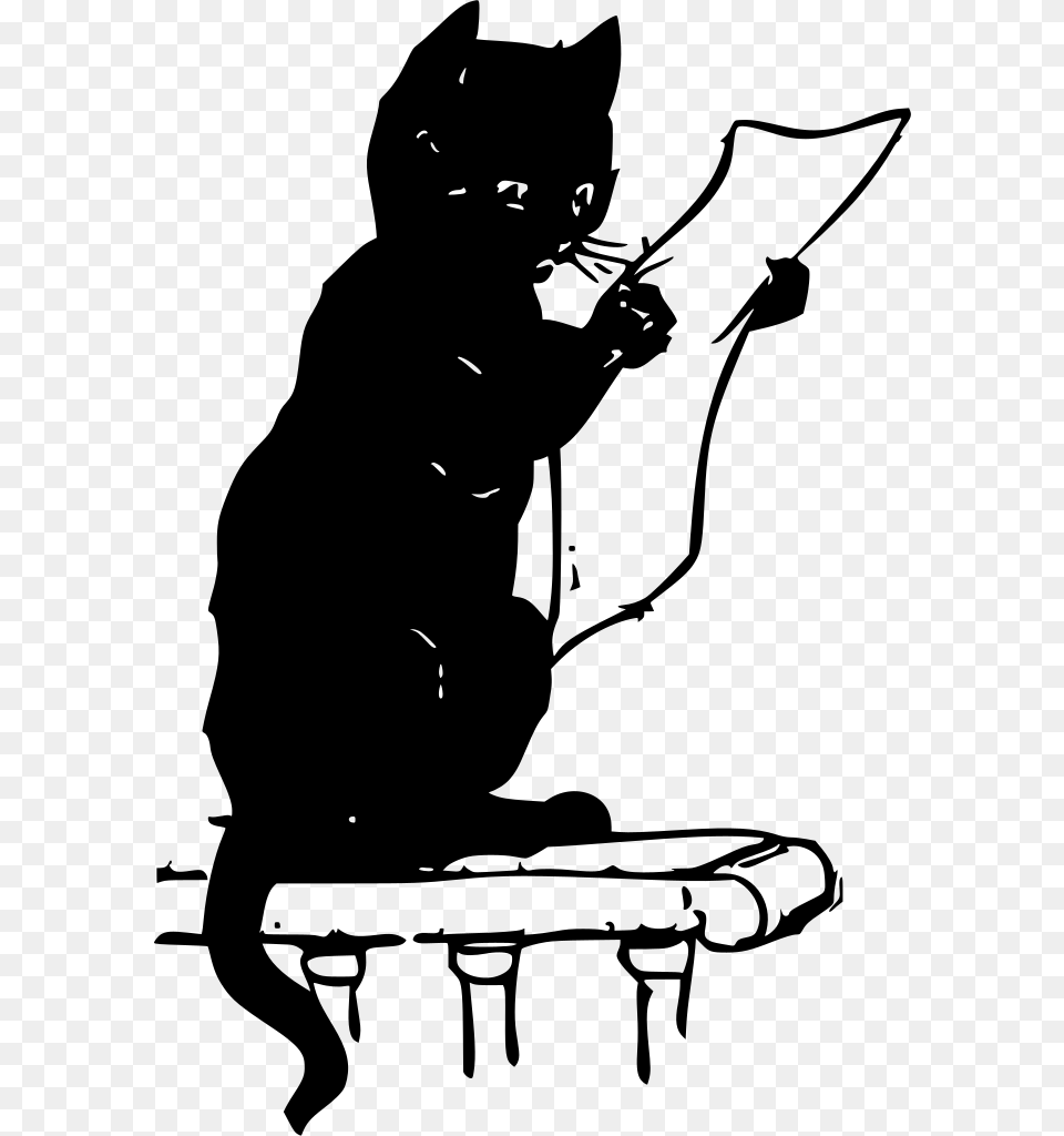 Cat Reading Clip Art, Gray Png Image