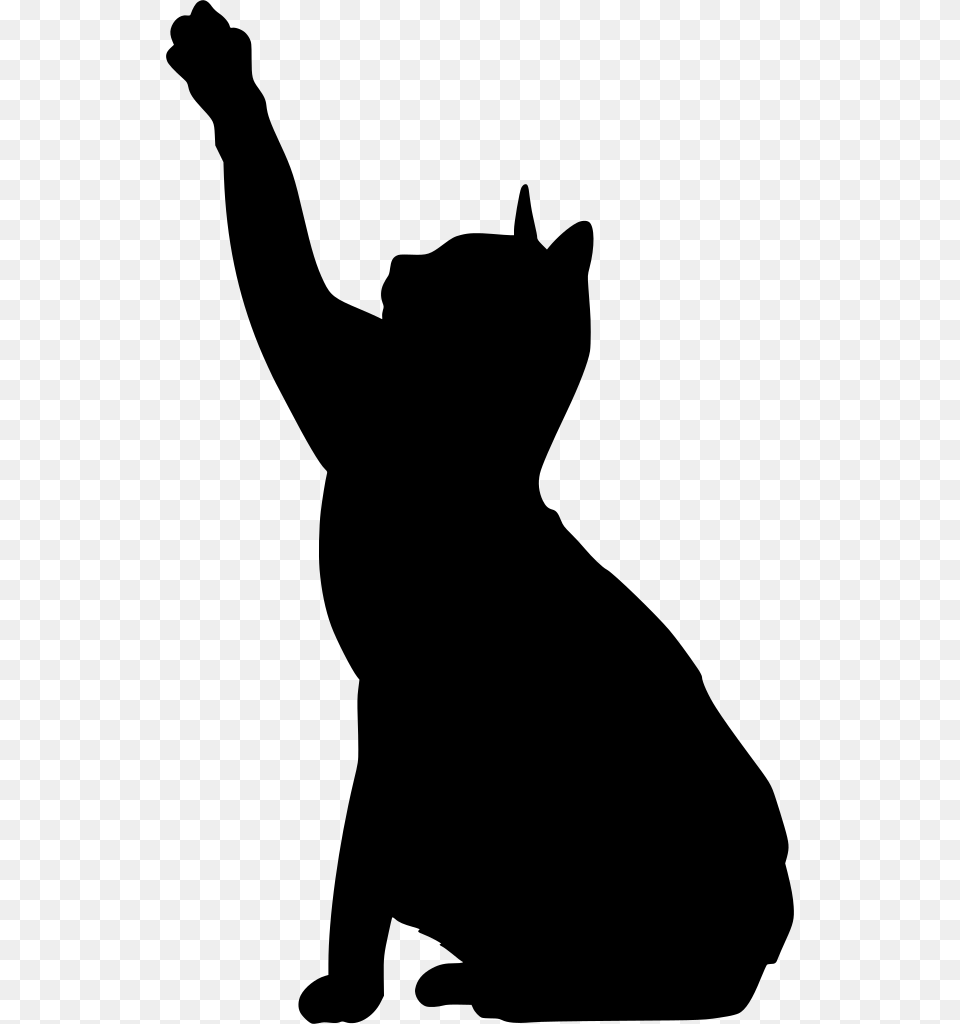 Cat Silhouette Reach Clipart Outline Cat Reaching Tattoo, Gray Free Transparent Png