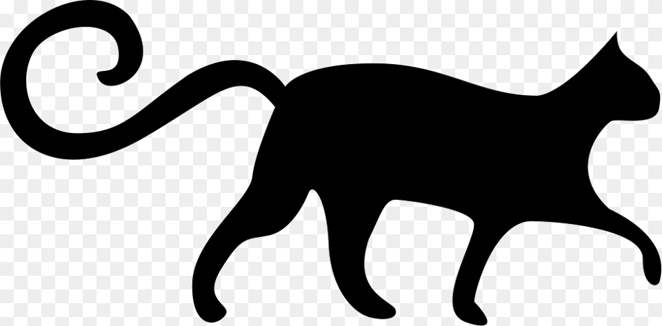 Cat Silhouette With Spiral Tail Comments Cat, Stencil, Animal, Kangaroo, Mammal Png