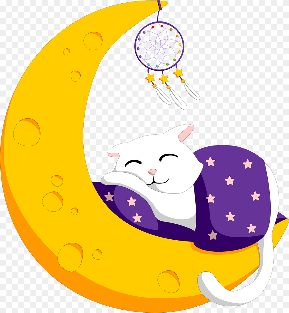 Cat Sleeping On The Moon Clipart, Animal, Mammal, Pet Free Png Download