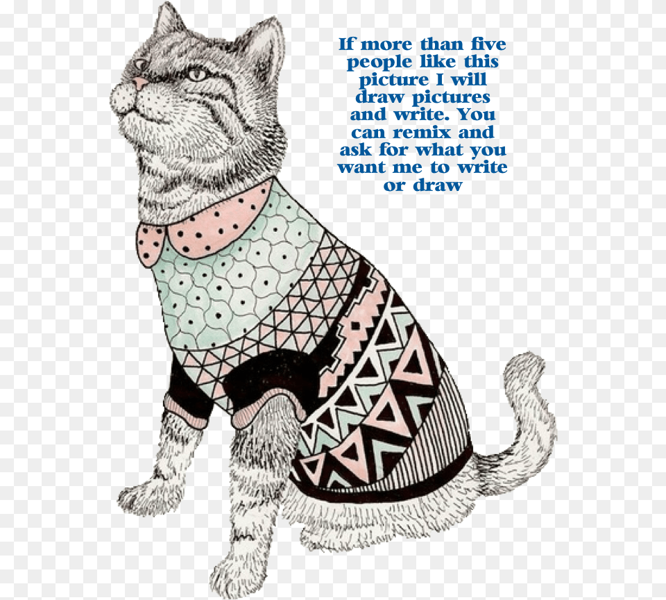 Cat Tumblr Cat In Sweater Drawing, Animal, Egyptian Cat, Mammal, Pet Png Image