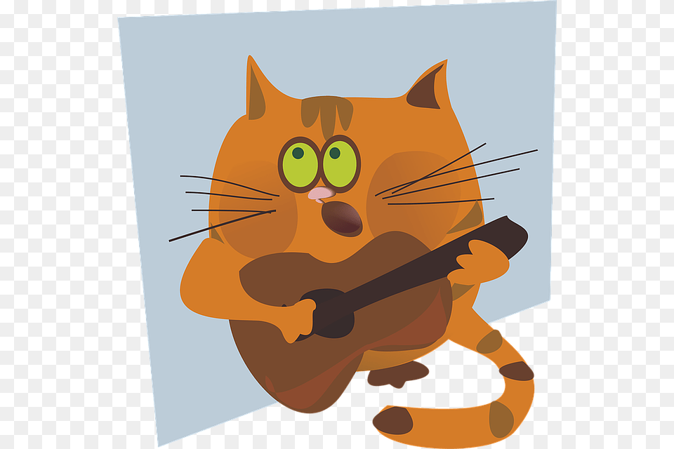 Cat Vector Figure Animal Guitar Singing Orange Cat Playing Guitar Cartoon, Mammal, Pet Png Image