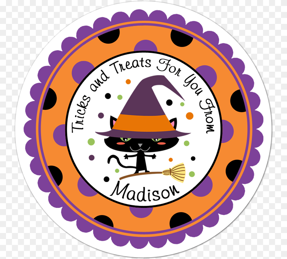 Cat Witch Wide Polka Dot Border Personalized Sticker Sticker, Purple, Clothing, Hat Free Transparent Png