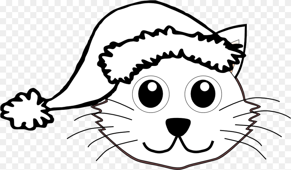 Cat With A Hat Clipart Black And White, Stencil, Baby, Person, Face Free Png