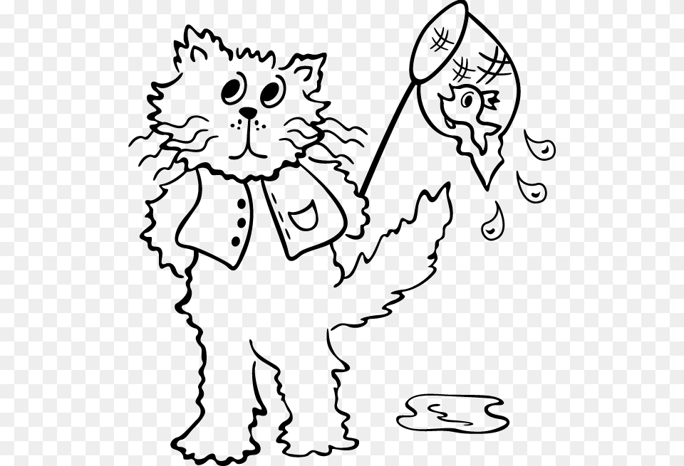 Cat With Fish Net Decal Gato Pescando Desenho Para Colorir, Book, Comics, Publication, Baby Free Png