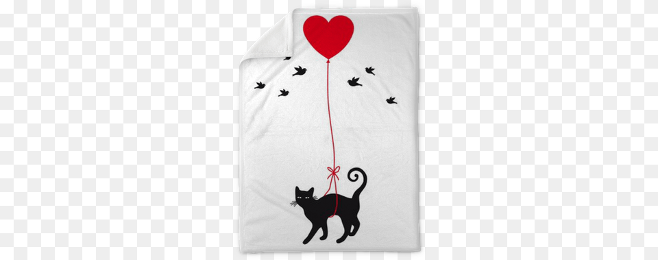 Cat With Heart Balloon Vector Plush Blanket Pixers Cat Flying With Red Heart Balloon And Birds Framed, Animal, Mammal, Pet, Bird Free Png