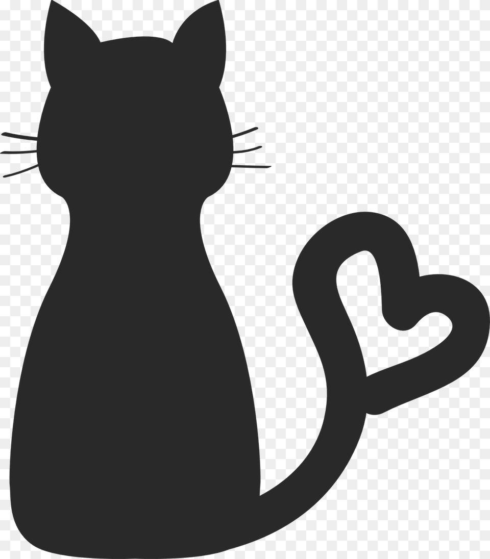 Cat With Heart Silhouette, Animal, Mammal, Pet Png Image