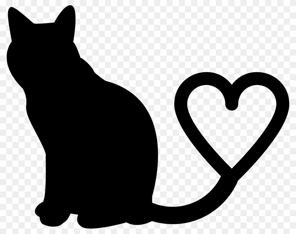 Cat With Heart Tail Silhouette, Animal, Mammal, Pet, Black Cat Free Png