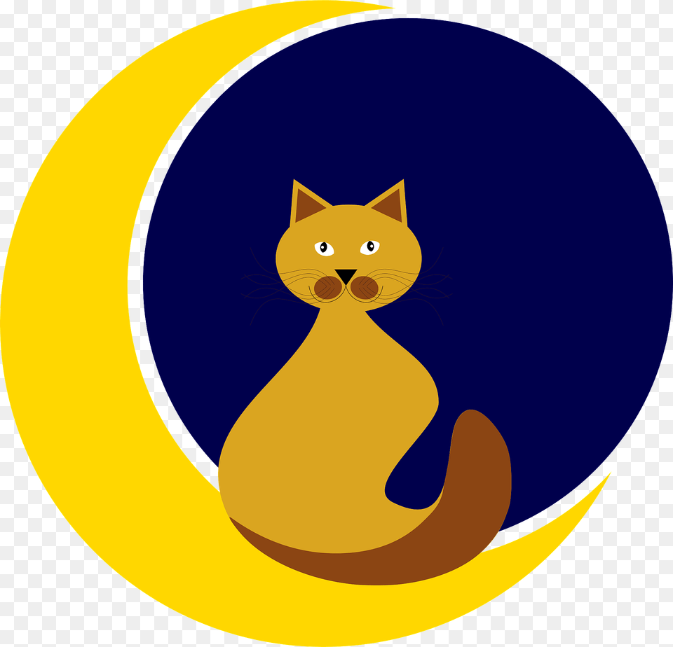 Cat With Moon Clipart, Animal, Mammal, Pet Free Png