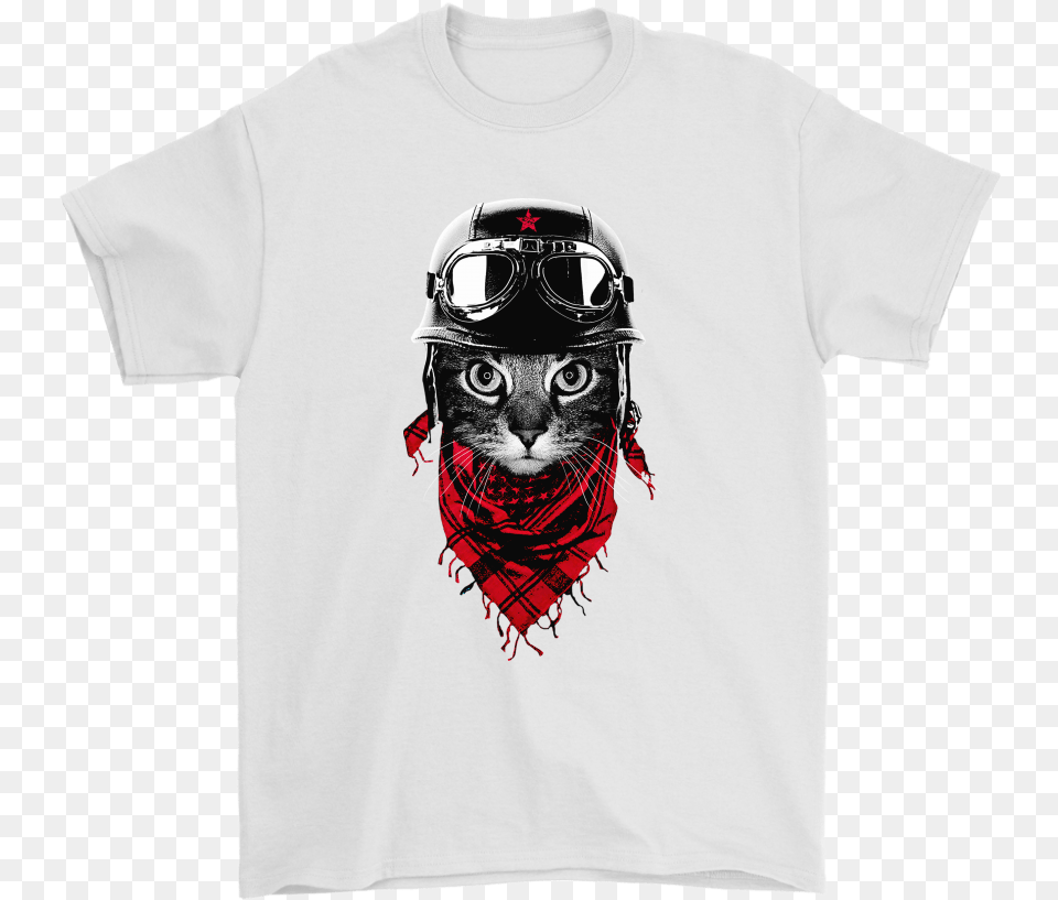 Cat With Red Scarf And Biker Helmet Biker Cat Style Demon, Clothing, T-shirt, Accessories, Shirt Free Transparent Png