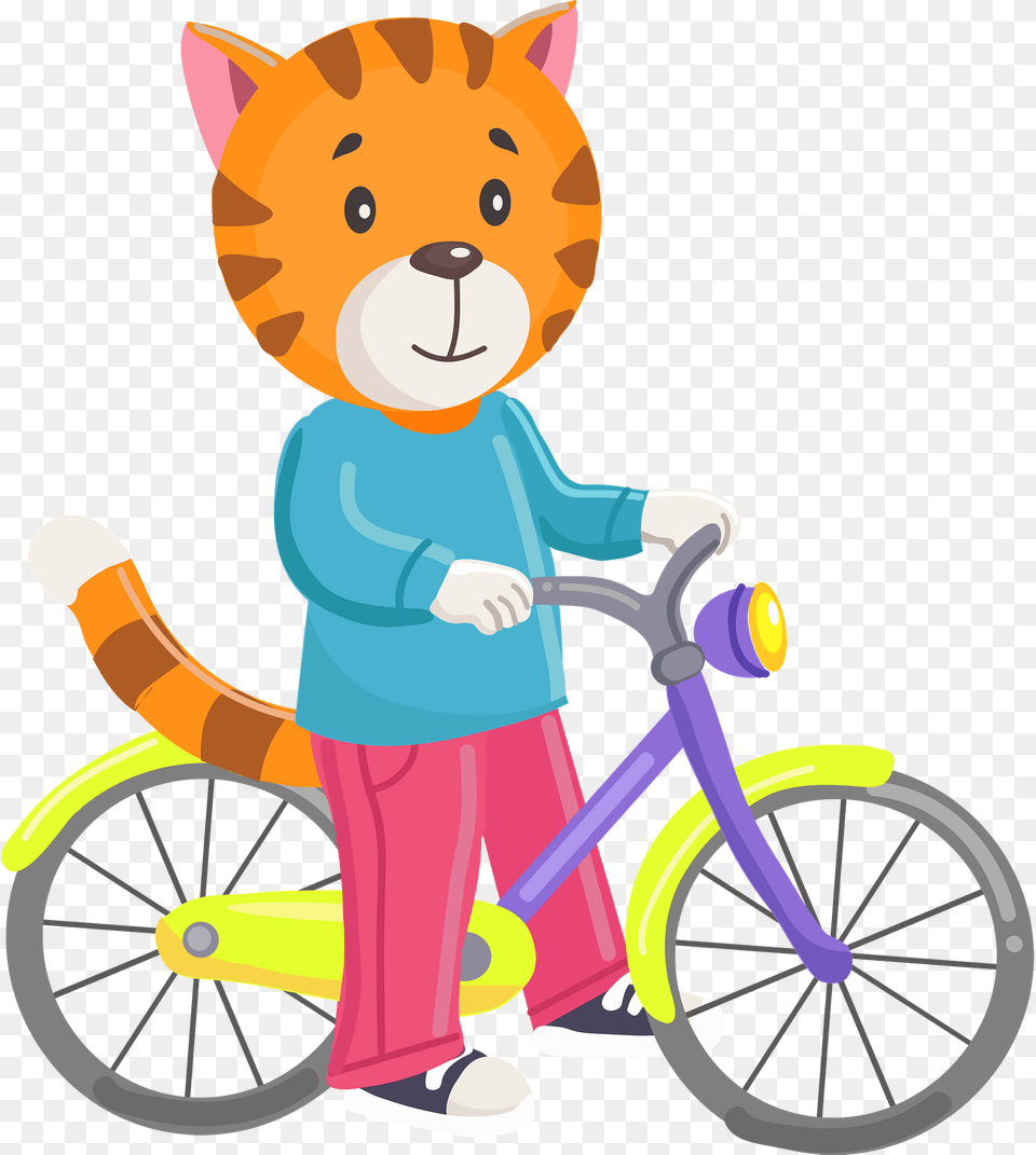 Cat With The Bike Clipart, Bicycle, Transportation, Vehicle, Machine Png