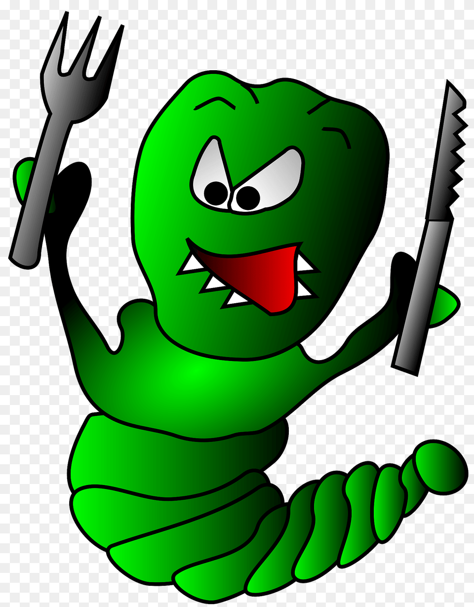 Caterpillar With Knife And Fork Clipart, Cutlery, Green, Dynamite, Weapon Free Transparent Png