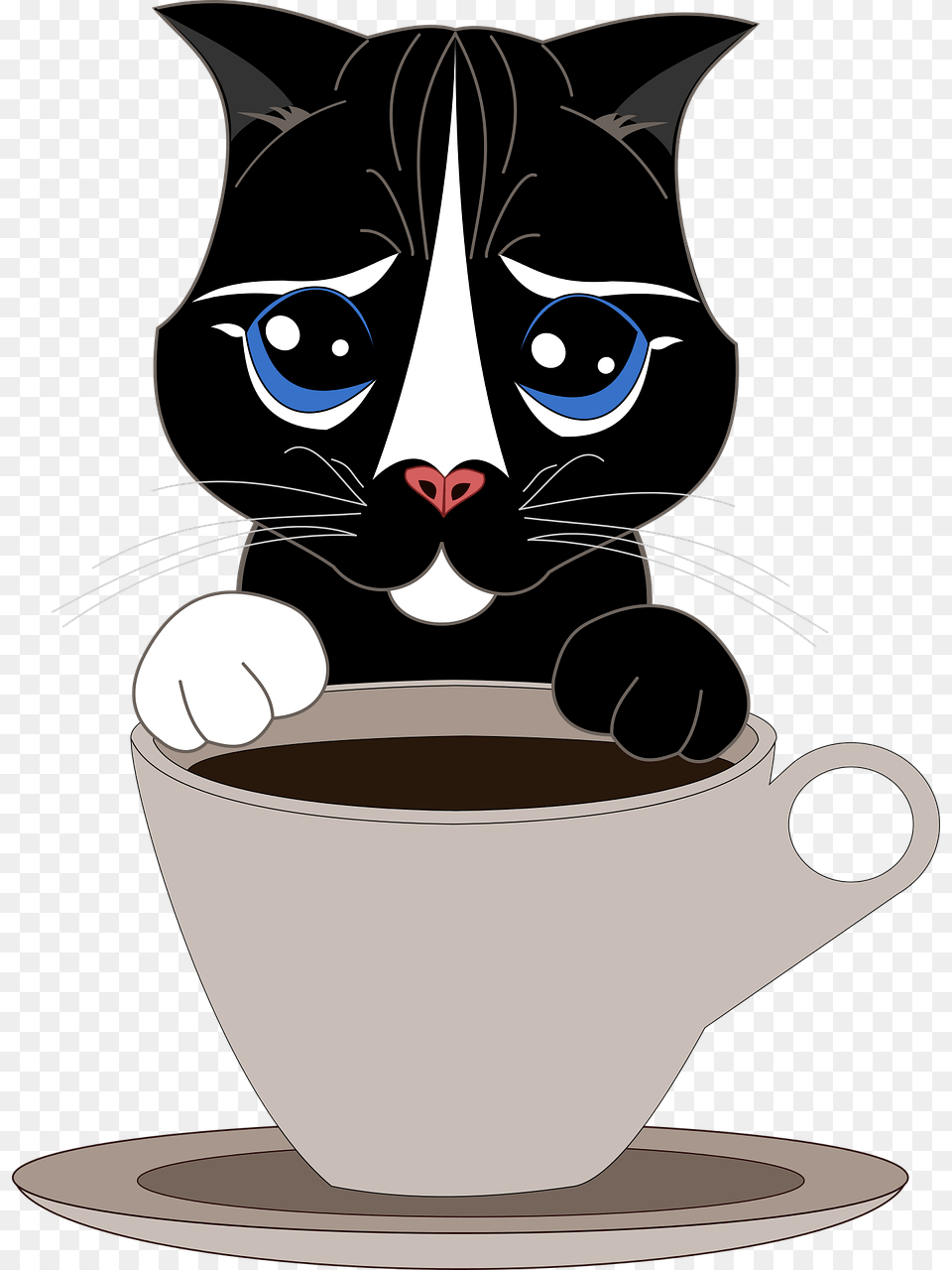 Catfeline Lookkawaiifree Vector Graphicsfree Pictures Domestic Short Haired Cat, Cup, Beverage, Coffee, Coffee Cup Free Png Download