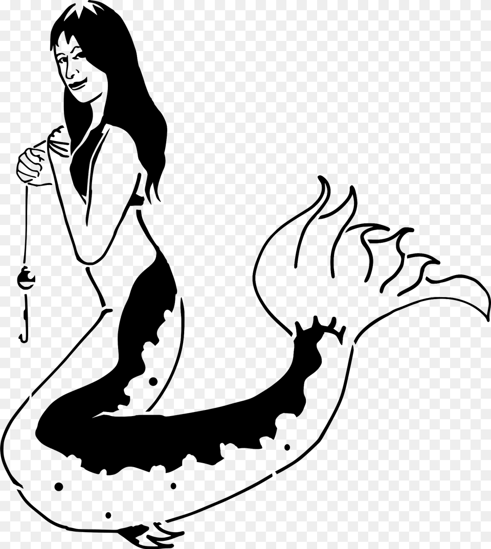 Catfish Mermaid Stencil Clipart, Adult, Female, Person, Woman Free Png