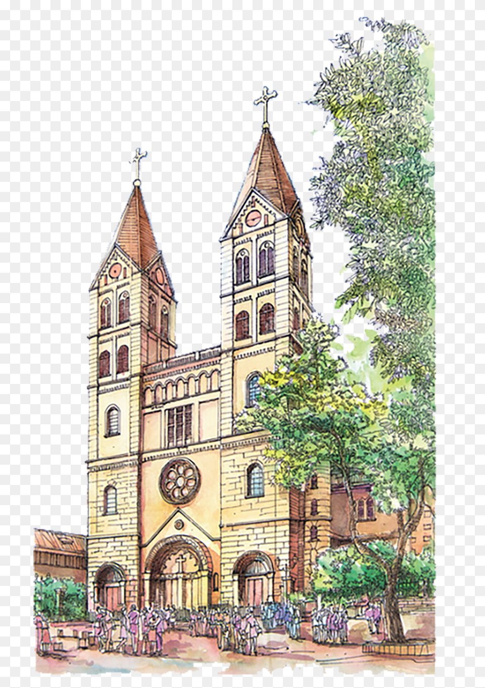 Catholic Drawing Parish Church Church Watercolor, Arch, Spire, Cathedral, Building Png