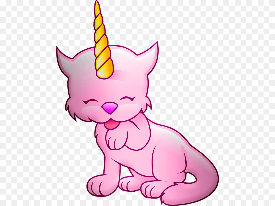 Caticorn Unicorn Cat Horn Fantasy Cute Pink Cat Unicorn Black And White, Cartoon, Baby, Person Free Png