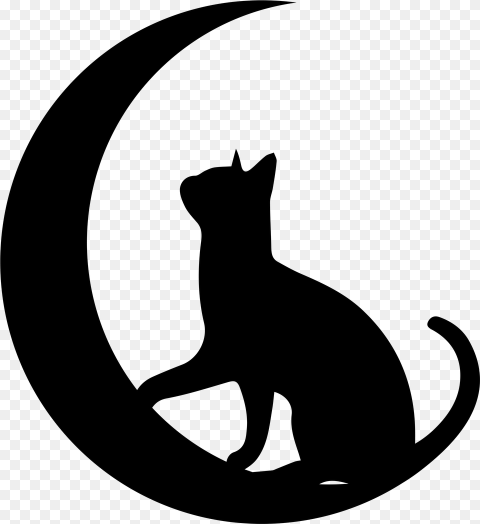 Catmoon Logo Cat And Moon Silhouette, Gray Png Image
