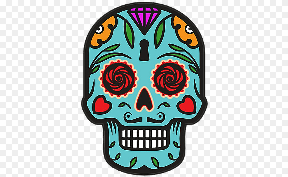 Catrina Skull Halloween Diademuertos Blue Flowers Happy, Art, Graphics, Emblem, Symbol Free Png