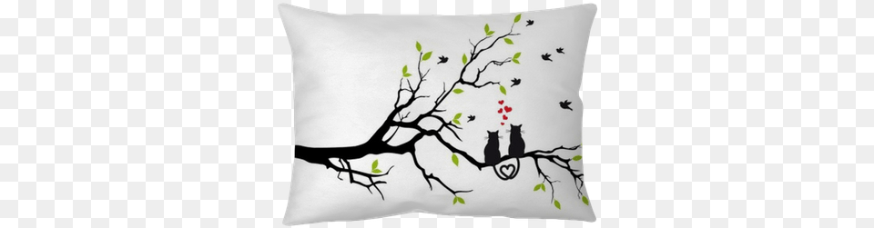 Cats In Love On Tree Branch Vector Pillow Cover Love Bird On Tree Art, Cushion, Home Decor, Animal, Cat Free Png Download